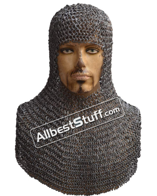 9 mm Round Riveted Medieval Chain Mail Hood Heavy 16 Gauge