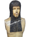 Round Riveted Medieval Maille Hood Rectangle Shape image 1