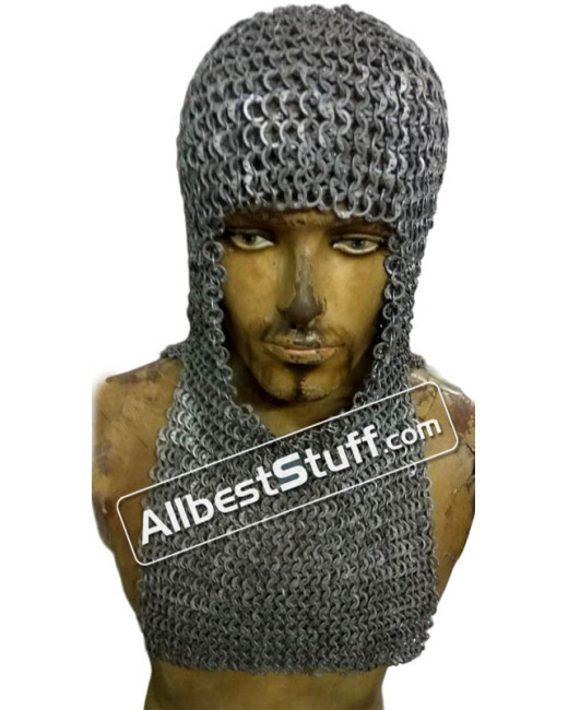 Flat Riveted Alternating Solid Aluminum Maille Coif