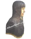 Flat Riveted Solid Maille Coif Steel Brass Trim image 1