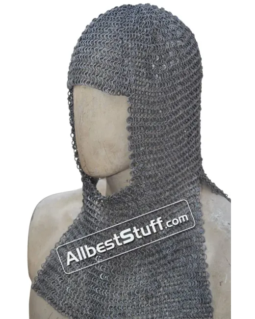 Round Riveted Alternating Solid Maille Coif 18 Gauge