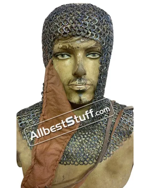 Titanium Chain Mail Coif Flat Riveted Short Length Hood