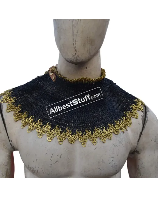 6 mm Medieval Chainmail Collar with Edged Brass Rows