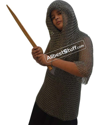 Butted Steel 16 Gauge Chainmail Coif with Shirt Chest 32 inch