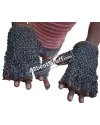 Medieval Riveted Chainmail Fingerless Gloves with Leather - Flat Dome Mail Mittens image 2