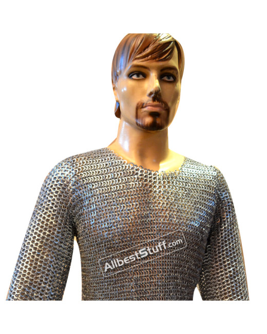 9 mm Pin Riveted Flat Solid Ring Chain Mail Hauberk Chest 36 image