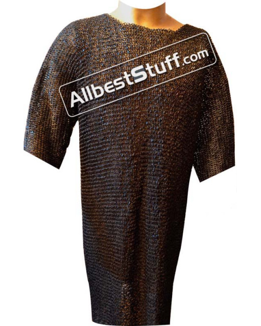 Extra Long 6 MM Round Riveted Solid Maille Shirt Chest 45 image