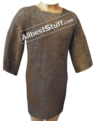 Half Sleeve 6 MM Chain Mail Shirt Round Riveted Solid Chest 35