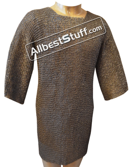 Half Sleeve 6 MM Chain Mail Shirt Round Riveted Solid Chest 35