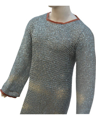 Chainmail Hauberk Long Length Round Riveted Chest 48 Full Sleeve