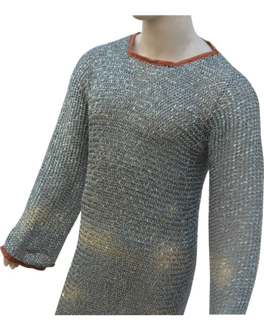 Chainmail Hauberk Long Length Round Riveted Chest 48 Full Sleeve