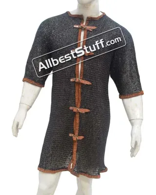 Half Sleeve Chain Mail Hauberk Round Riveted Solid Chest 52