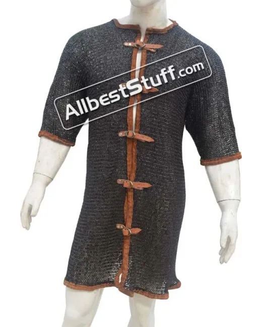 Half Sleeve Chain Mail Hauberk Round Riveted Solid Chest 52