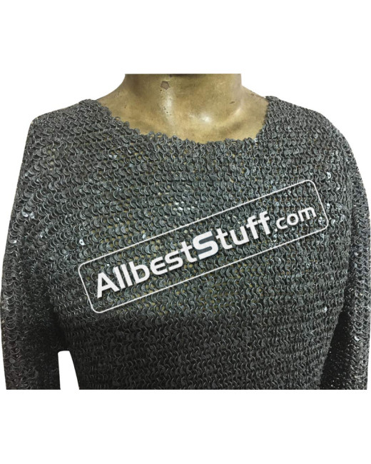 Medieval Chain Mail Shirt 6 MM Full Round Dome Riveted Chest 38 image