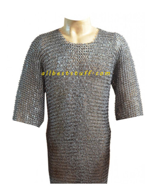 Short Length Round Riveted Heavy Chain Mail Shirt Chest 44 image