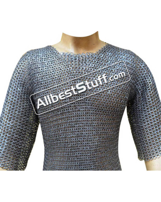 Wedge Riveted 8 MM Hauberk Chest 58 Flat Solid Ring image