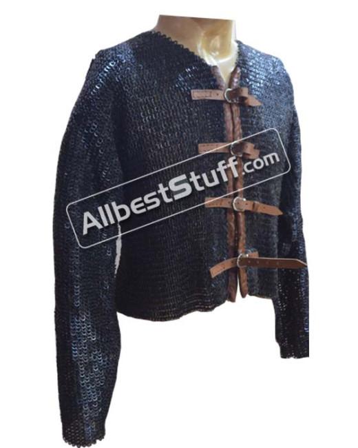 Flat Riveted Solid Chain Mail Half Shirt Front Buckle