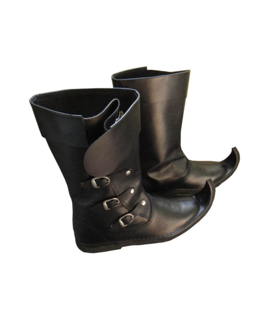 Medieval Leather Boots 3 Buckle Black Re-enactment Mens Shoe
