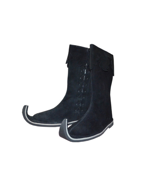 Medieval Leather Pirate Long Boots Black