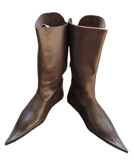 Medieval Leather Boots 3 Buckle Brown Long