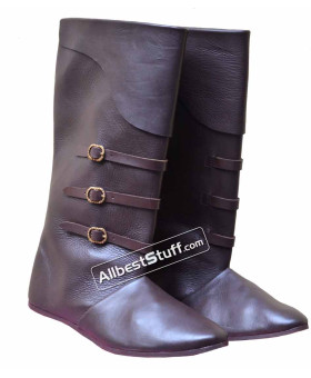 Medieval Leather Boots Long with Brass Buckle Medieval Leather Boots Long with Brass Buckle