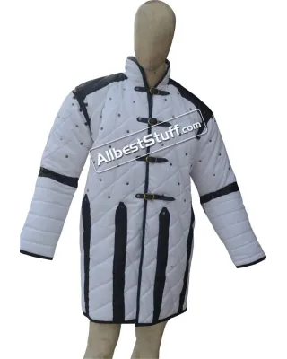 Medieval Viking Gambeson with Leather Trim Full Sleeve Cotton Gambeson