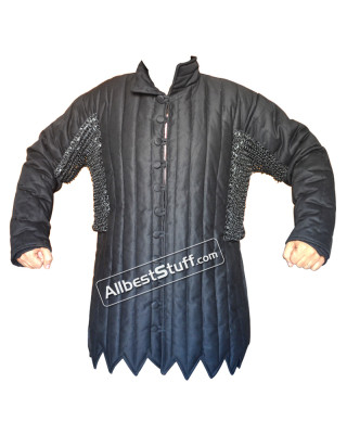 Black Cotton Gambeson with Round Riveted Chain Maille Voiders