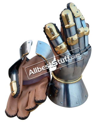 SALE! Medieval Functional 16 G Steel Princely Hourglass Gauntlets Leather Glove SCA