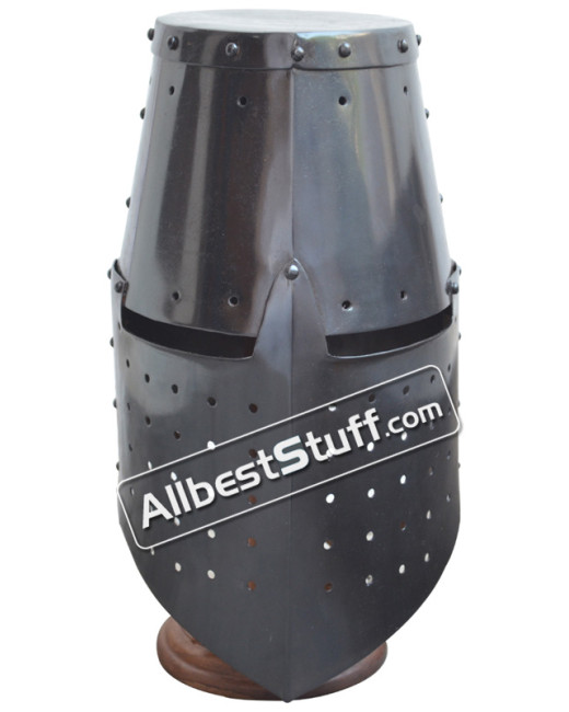 Medieval Great Helmet Crusade 16 Gauge Helm Black Finish