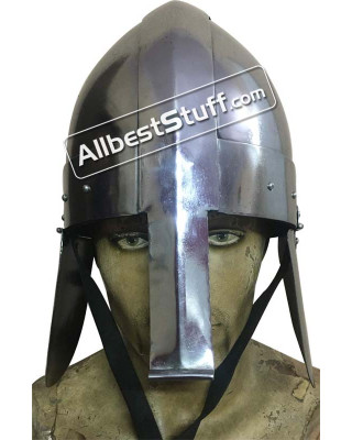 Medieval Nasal Bar Helm with Cheekplates 18 Gauge Steel